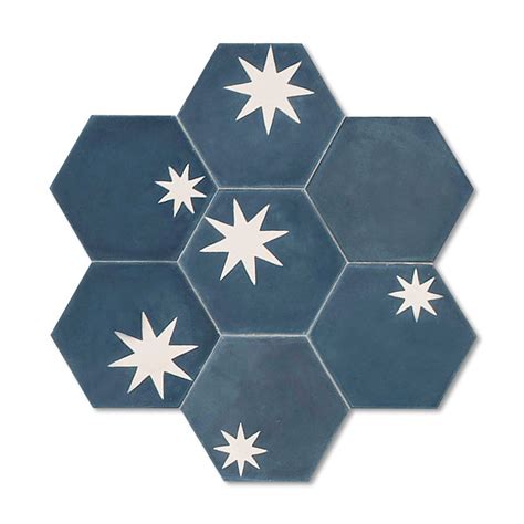 HEX STAR - MEDIUM - Indigo + Milk - Handmade Moroccan Tiles - popham design