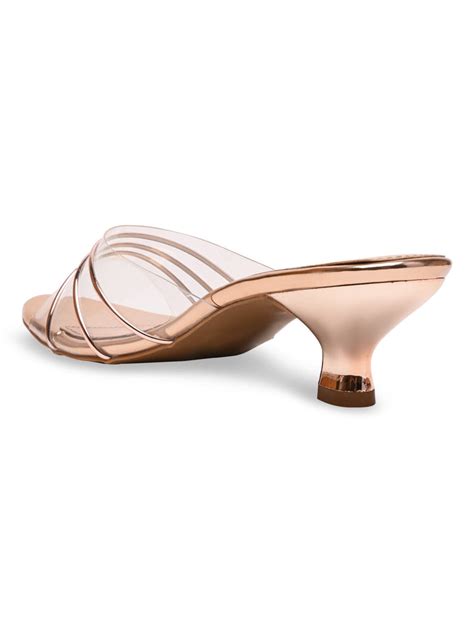 Shop Rose Gold Women Vinyl Kitten Heels Gold Online