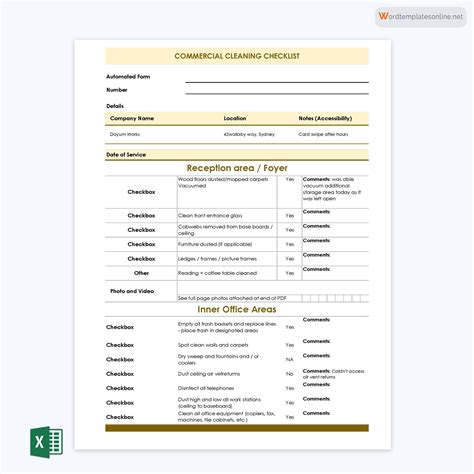Commercial Cleaning Checklist Templates (Excel)