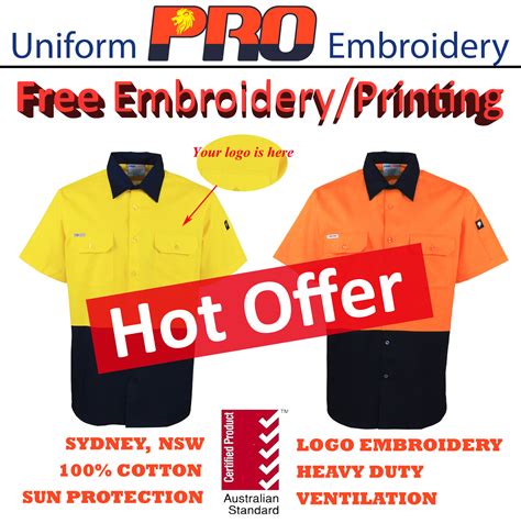 Logo Embroidery Work Shirts 100% cotton drill (Tailored Short Sleeves ...