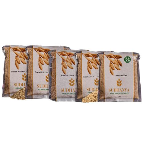 SUDHÃNYA Organic Unpolished Natural Grains Millets Combo Pack of 5 ...