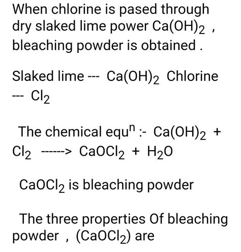 Write balanced chemical equation involved when chlorine is passed over ...
