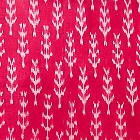 Pure Cotton Mercerised Ikkat Reddish Pink With Off White Woven Fabric ...