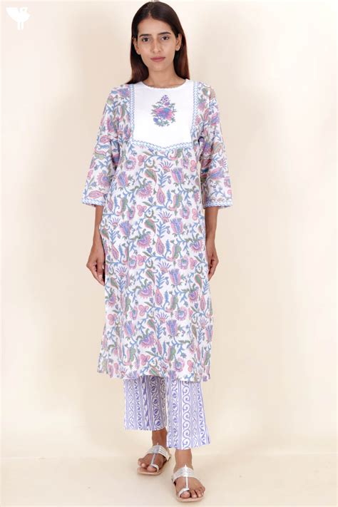 Cotton Kurta And Pant Set In Block Print