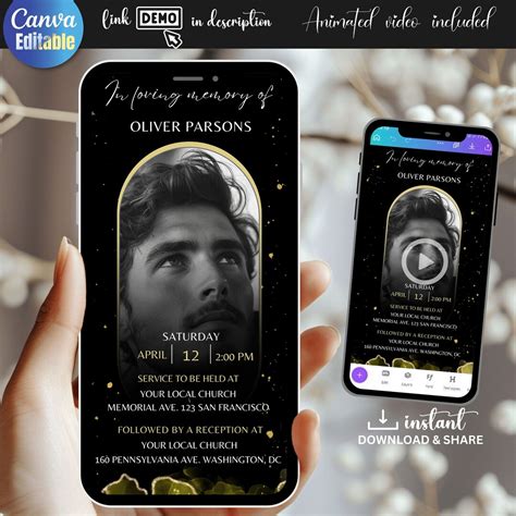 Editable in Loving Memory Evite Phone Invitation With Photo, Memorial ...