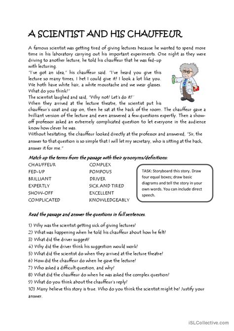 A scientist and his chauffeur: English ESL worksheets pdf & doc