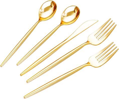 Amazon.com: SUT 300 Pcs Gold Plastic Cutlery, Gold Utensils Disposable ...