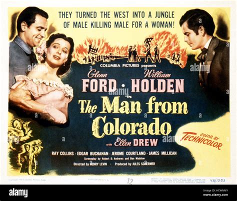 THE MAN FROM COLORADO, from left: William Holden, Ellen Drew, Glen Ford ...