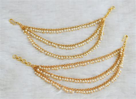 Matte finish pearl multi layer earrings side chain dj-39522 – dreamjwell