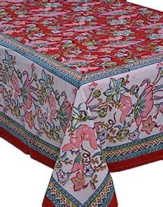 Buy Chhipa 100% Cotton Rectangle Table Cover Red Flower 10 Searter ...