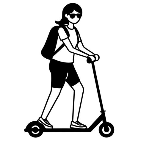 Stylish woman on kick scooter vector | Premium Vector