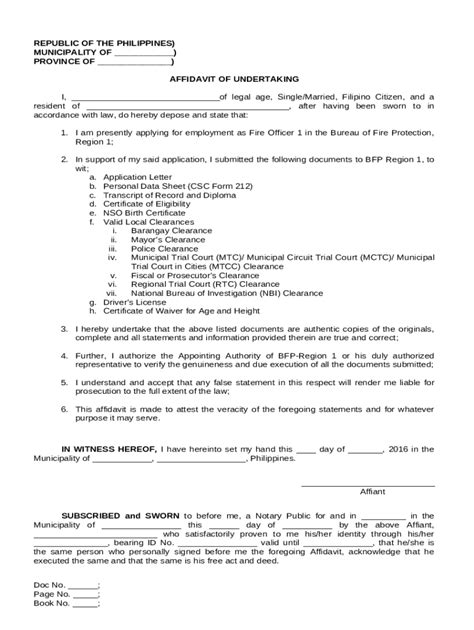 start by downloading the affidavit of undertaking 1docx republic and ...