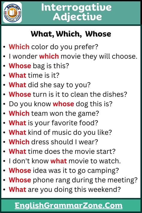 Image result for Interrogative Adjectives Examples Sentences