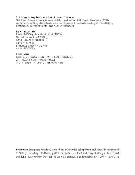 Phosphoric Acid - 1. Using phosphate rock and blast furnace The blast ...