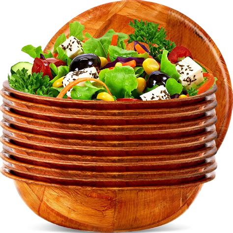 Amazon.com | Elsjoy 6 Pack 10 Inch Wooden Woven Salad Bowl, Unbreakable ...