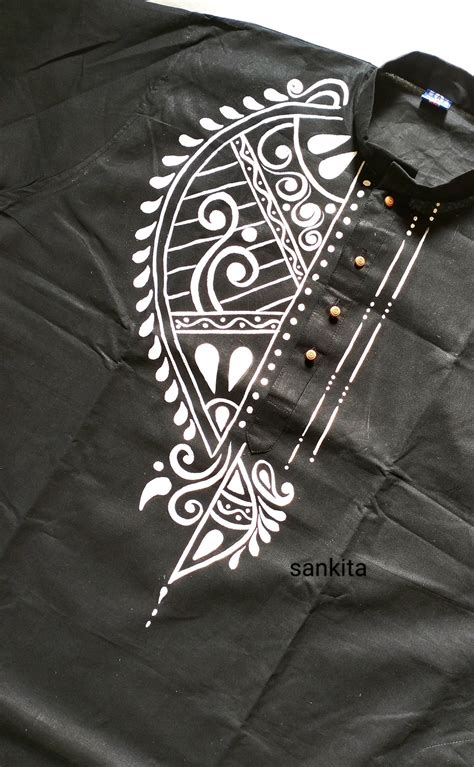 Buy Hand Painted Men's Kurta, Alpona Art on Kurta, Kurta for Men, Men's ...