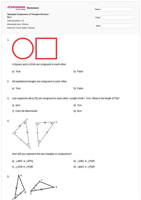 50+ Congruent Triangles Sss Sas and Asa worksheets for Class 6 on ...