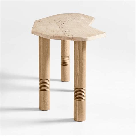 Revival 69.5" Geometric Travertine and Natural Oak Wood Console Table ...
