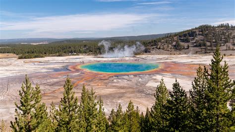 Download wallpaper 2048x1152 hot springs, crater, water, steam, trees ...