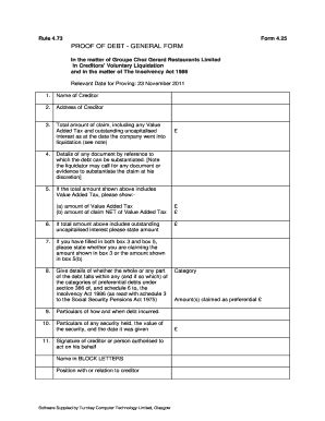 Fillable Online Proof of Debt Forms - Deloitte Fax Email Print - pdfFiller