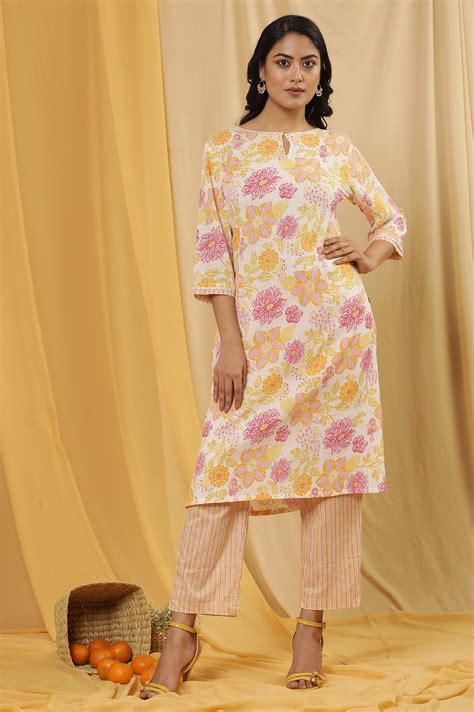 Buy White Vibrant Floral Printed A-Line Kurta @ 1799 | W for woman ...