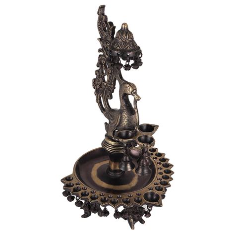 Peacock Design Oil Lamp Brass Diya With Many Bells