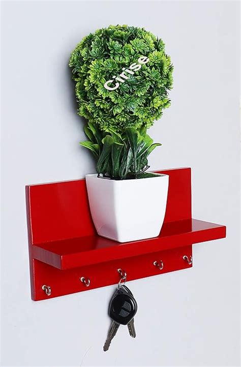 Cirise MDF Wooden Wall Mounted 5 Hooks Keyholder (Matte Finish, Red) II ...