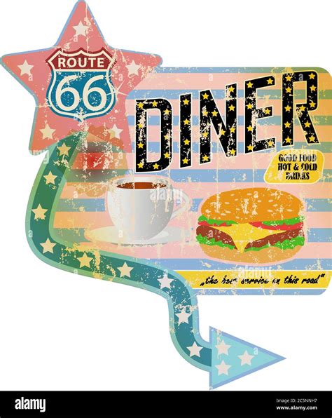 Vintage route 66 diner sign,old fast food restaurant advertsing sign ...