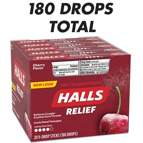 Halls Cherry Cough Drops 20ct 9 Drops 180 Drops HALLS SOOTHERS PEACH