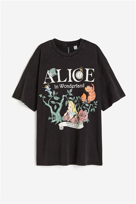 Oversized printed T-shirt - Black/Alice in Wonderland - Ladies | H&M IN