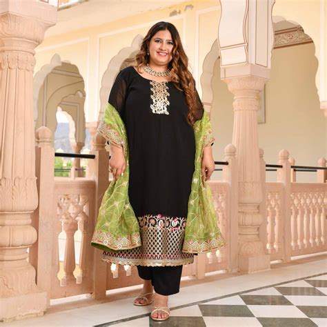 Buy Moss & Midnight Black Georgette Suit Set | Meera Plus Size