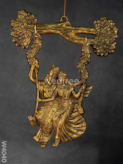 White metal wall hanging radha krishna on swing under tree - w4040 ...