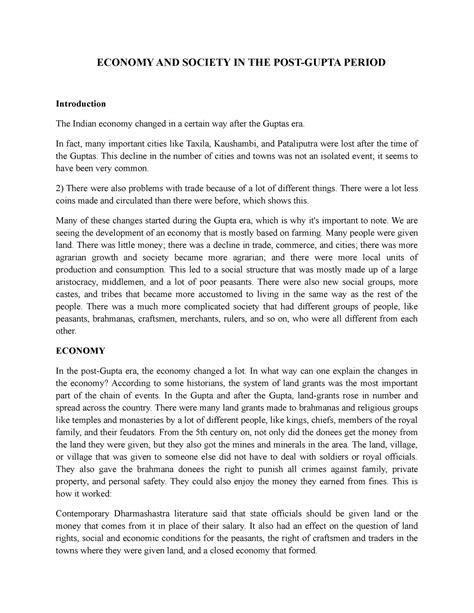 Economy AND Society IN THE POST Gupta Period - ECONOMY AND SOCIETY IN ...