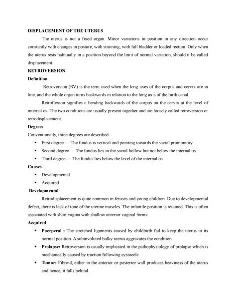 Displacement OF THE Uterus NEW - DISPLACEMENT OF THE UTERUS The uterus ...