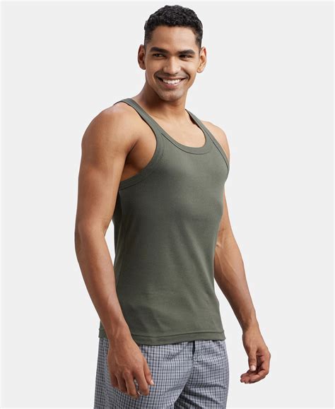 Buy Super Combed Cotton Rib Square Neck Gym Vest - Deep Olive US26 ...