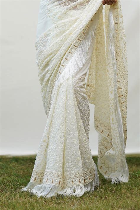 Buy Off White Georgette Saree With Blouse Piece 83658 Online | Karagiri