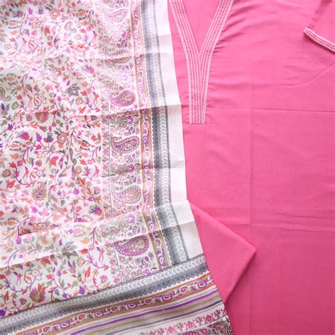 Rukshat Barbie Pink Running Stitch Work V Neck Cotton Flex Suit Set ...