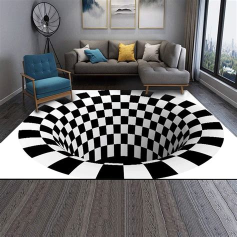 Buy YYL 3D Area Rug Floor Mat, 3D Square Optical Illusion Rug Black ...
