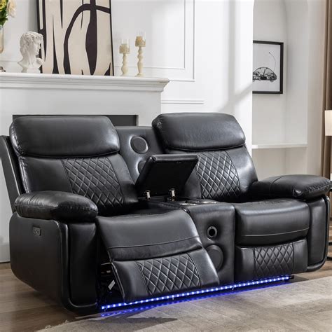 Comfort Stretch Power Loveseat Recliner Sofa with Speaker, Faux Leather ...