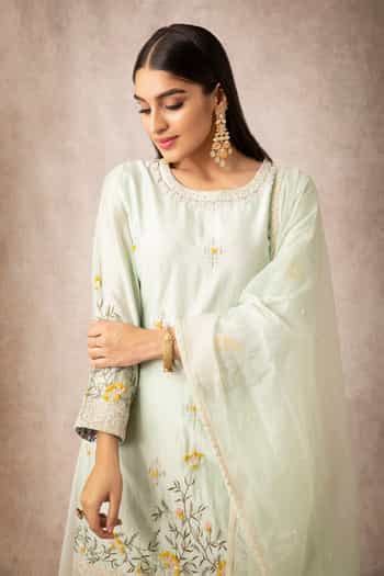 Buy Green Chanderi Round Kurta Gharara Set For Women by Ajiesh Oberoi ...