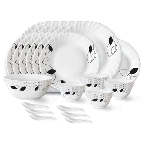 Larah by Borosil Shadow Fluted Series Opalware Dinner Set | 33 Pieces ...