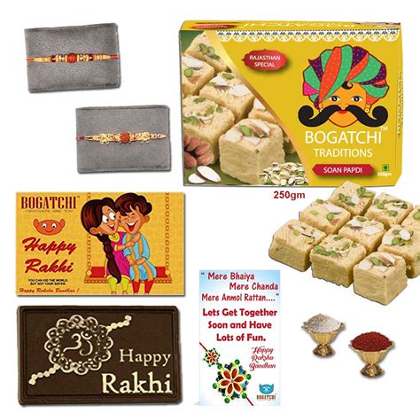 BOGATCHI Rakhi Combo with Sweets, Traditional Soan Papdi 250g, Free ...