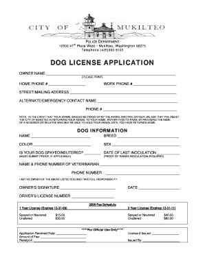 DOG LICENSE APPLICATION - City Of Mukilteo - Ci Mukilteo Wa - Fill and ...