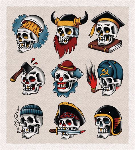 Skull collection #2 old school traditional tattoo | Traditional tattoo ...