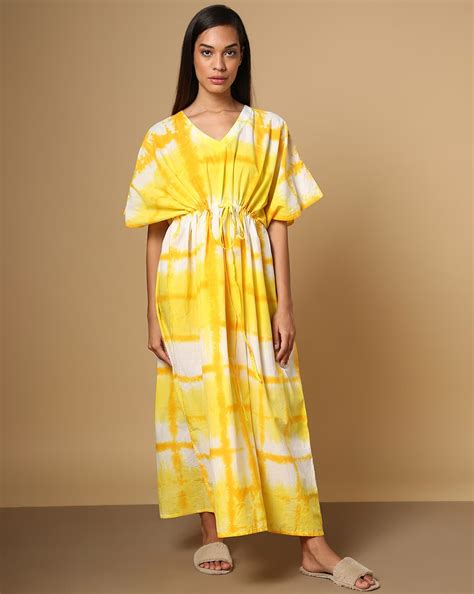Tie & Dye Kaftan Dress with Drawstring – Sakura