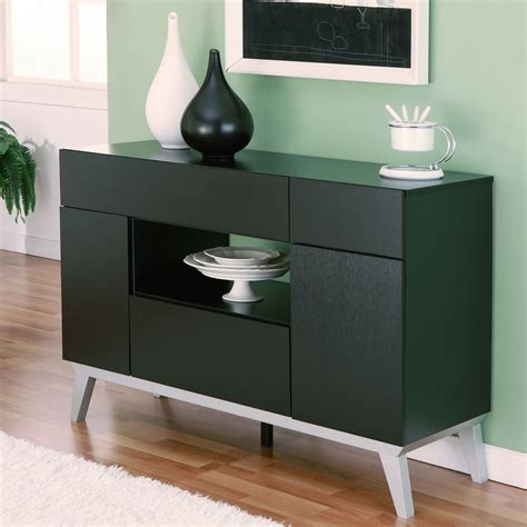Miura Modern Multi-storage Black Buffet Table with Striking Silver Finish