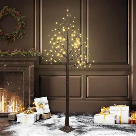 CAPHAUS 8 Feet, 96 inch Full Brown Twinkling Birch Tree w/ 132 LED ...