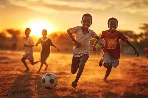 Premium Photo | Happy african kids playing with ball Childrens football ...