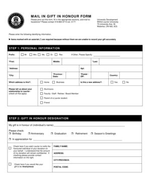 Fillable Online wlu MAIL IN GIFT IN HONOUR FORM - Wilfrid Laurier ...