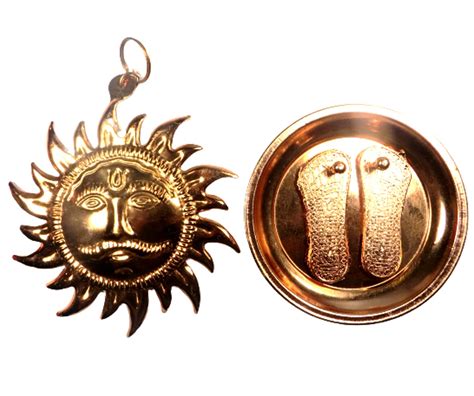 Buy Copper Plated Lord Surya Dev (Sun) Face and Maa Laxmi Charan Paduka ...